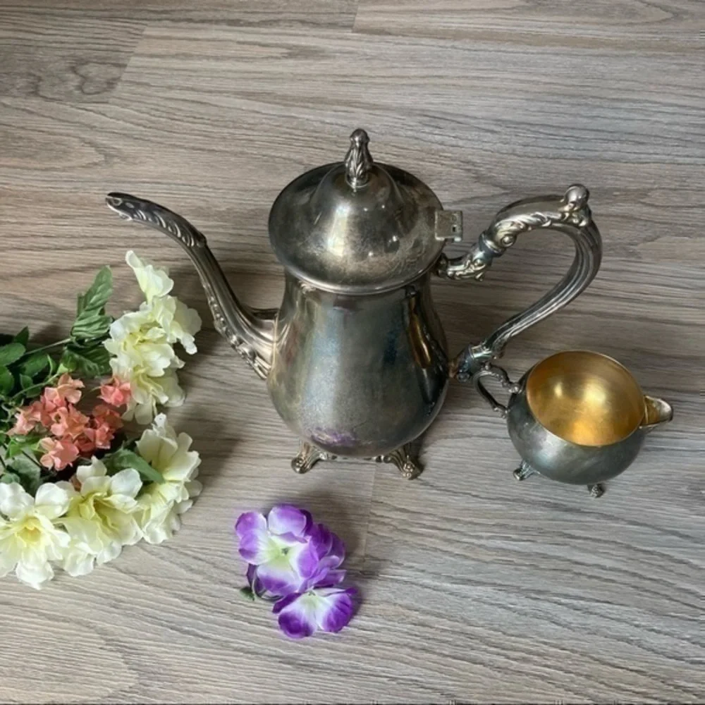 ✨VTG Antique Style Vintage Teapot Silver Plated England Tableware & tea cup 🍵